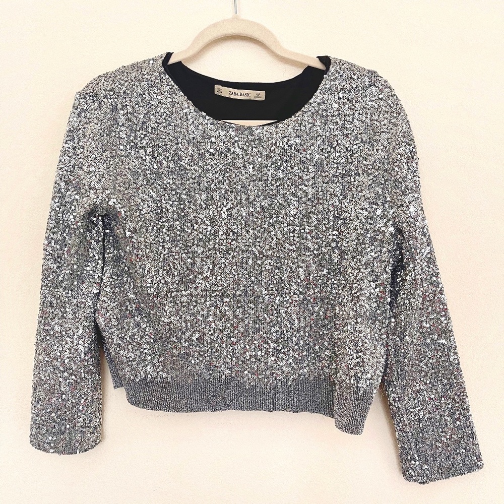 Silver sequined cropped sweater
